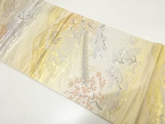 JAPANESE FUKURO OBI / PLATINUM​ FOIL / WOVEN KYOTO SCENERY